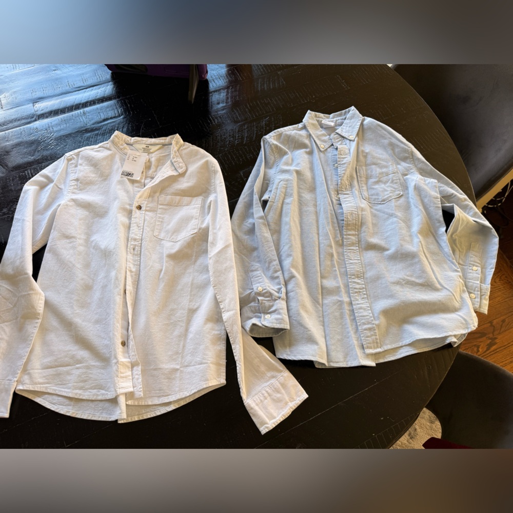 Kids' White and Blue Button-Down Shirts